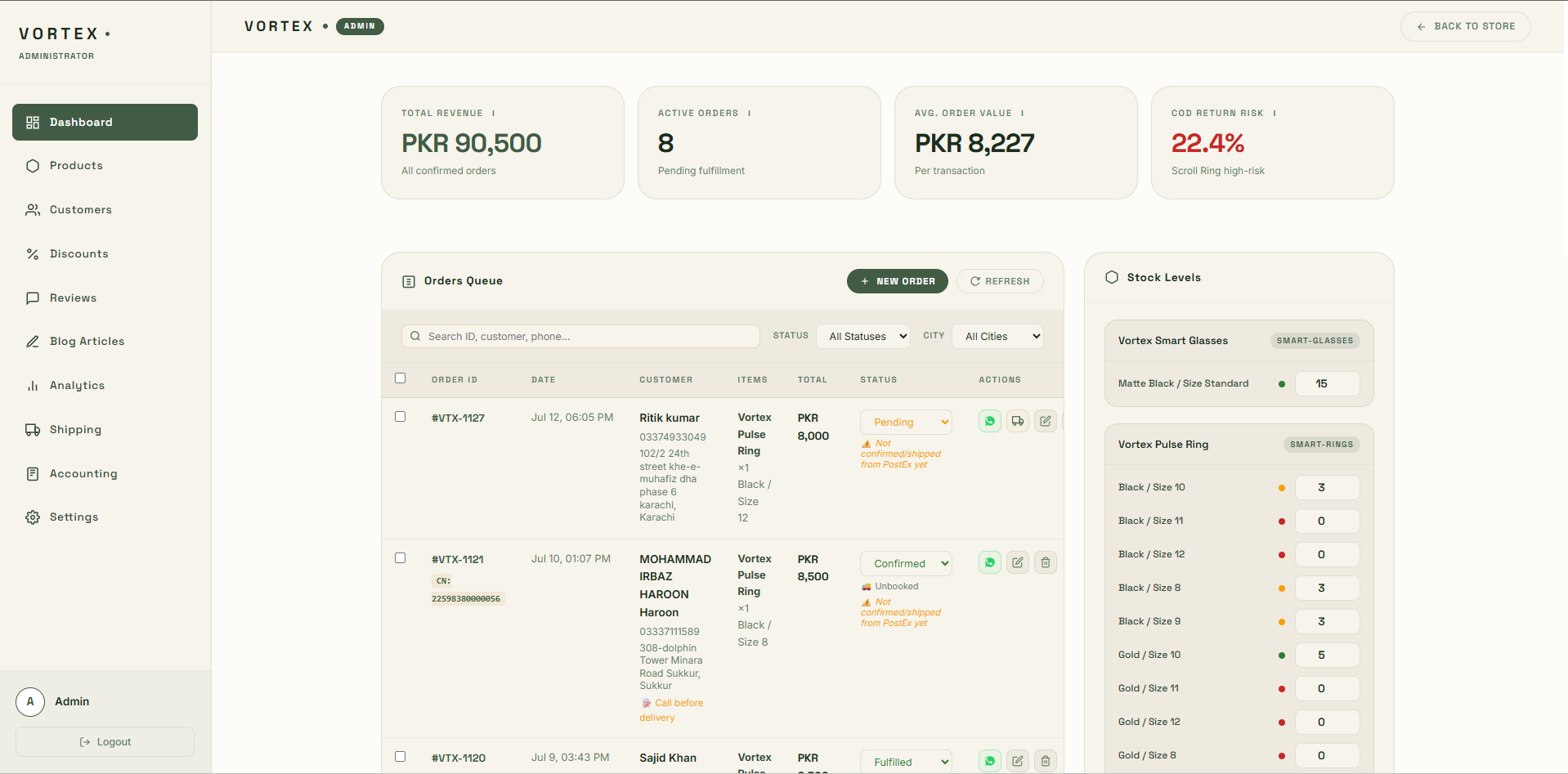 Vortex Rings — Real-Time COD Profit Engine Interface Screenshot 2